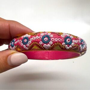 Vintage beaded pink bangle bracelet.